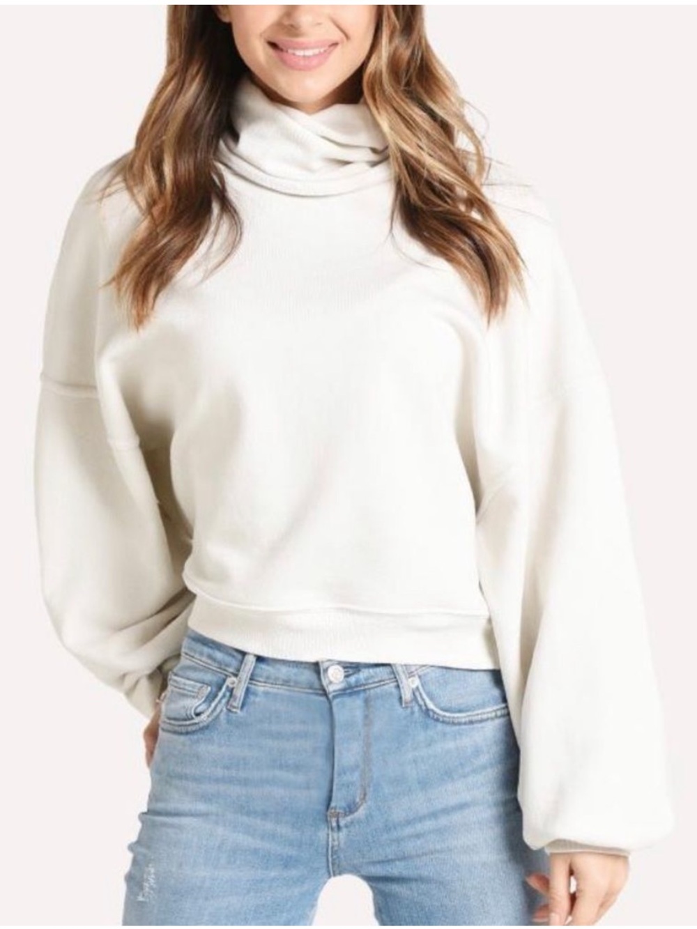 AGOLDE Balloon Sleeve Turtleneck Sweatshirt Light Cream